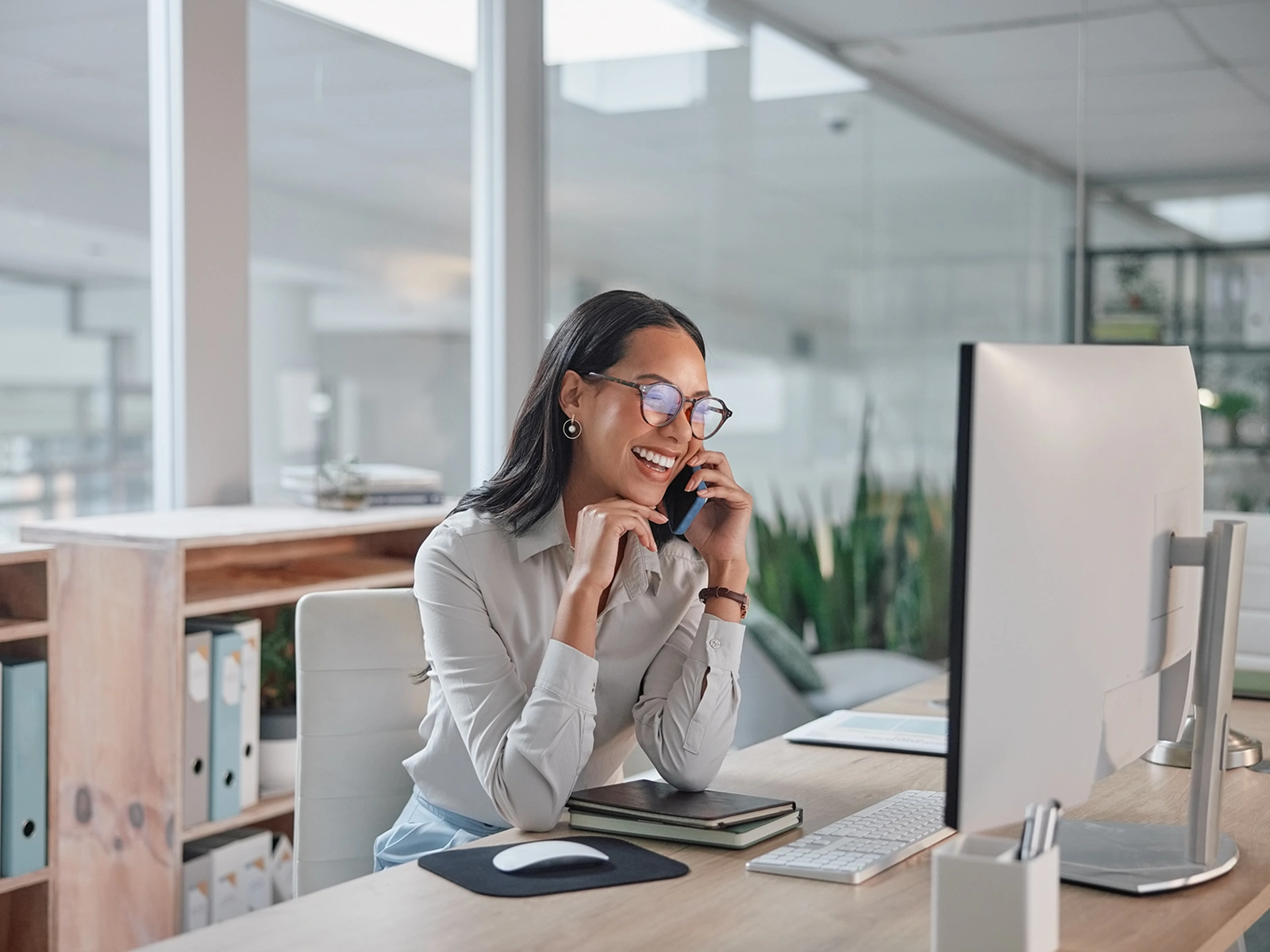 Woman talking on a call